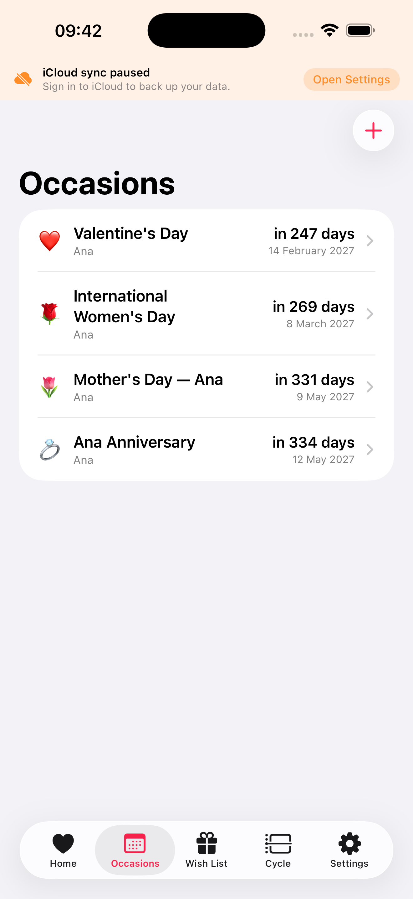 Occasion detail with suggested messages